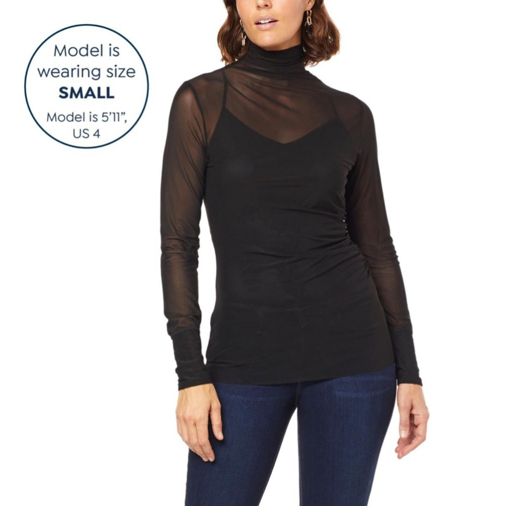 H Halston sheer long sleeve turtle neck tank top NWT Sz Sm